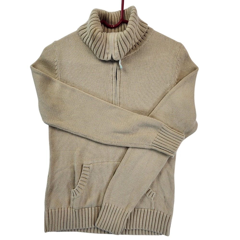 Gap Mens Medium Tan Quarter Zip Sweater Grandpa Core Minimalist Preppy Knit Mock
